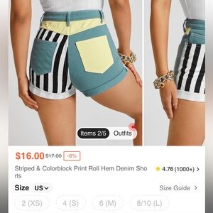 SHEIN Striped & colorblock print denim shorts size L.